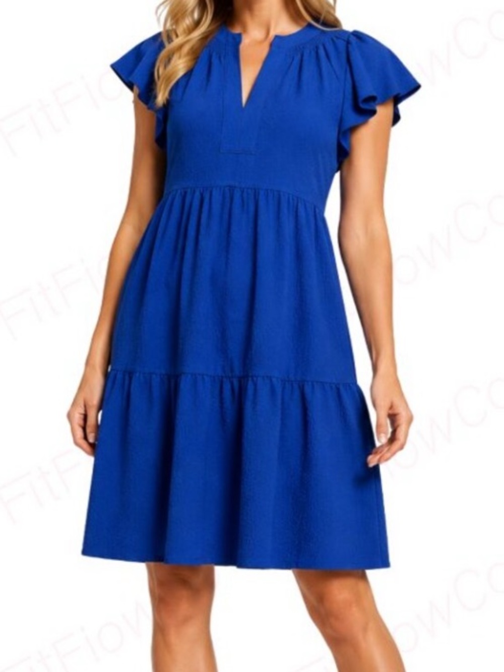 Women's Blue Calvin Klein Split-Neck Tiered A-Line Dress size 4